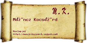 Müncz Kocsárd névjegykártya